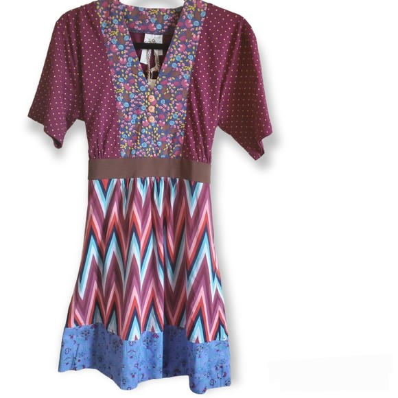 Matilda Jane Dresses & Skirts - 𝅺Matilda Jane Paint By Numbers Tie-Back Midi burgundy mix prints dress SIZE XS